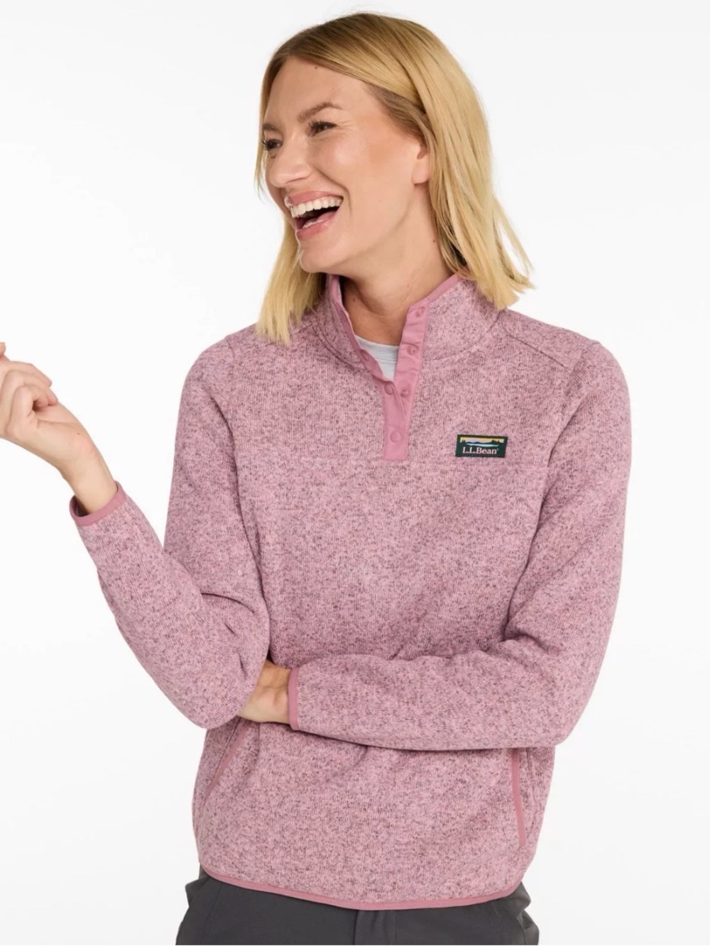 L.L. Bean Women’s Pink Heather Snap-Quarter Fleece Pullover